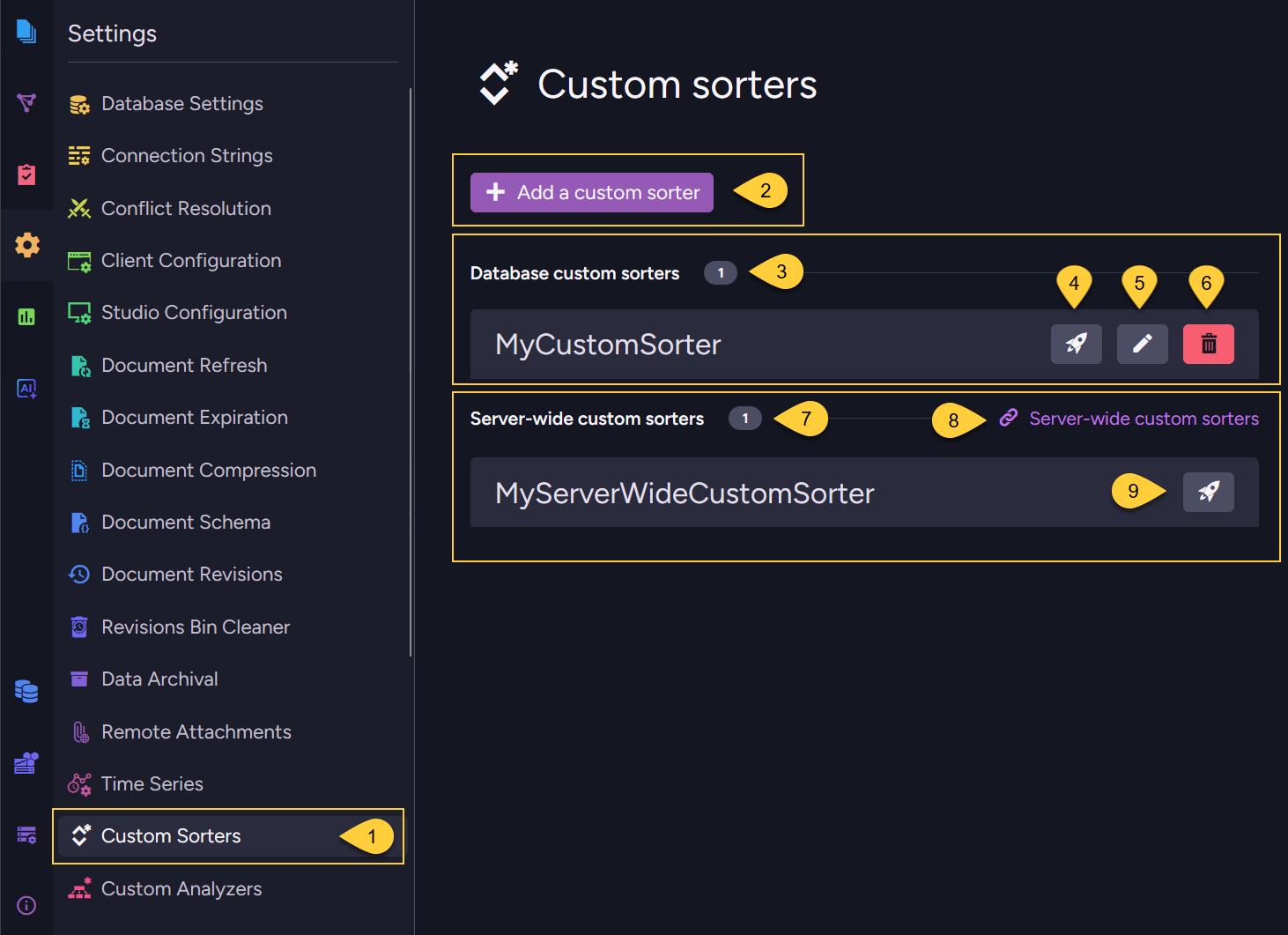 Database-level custom sorter view
