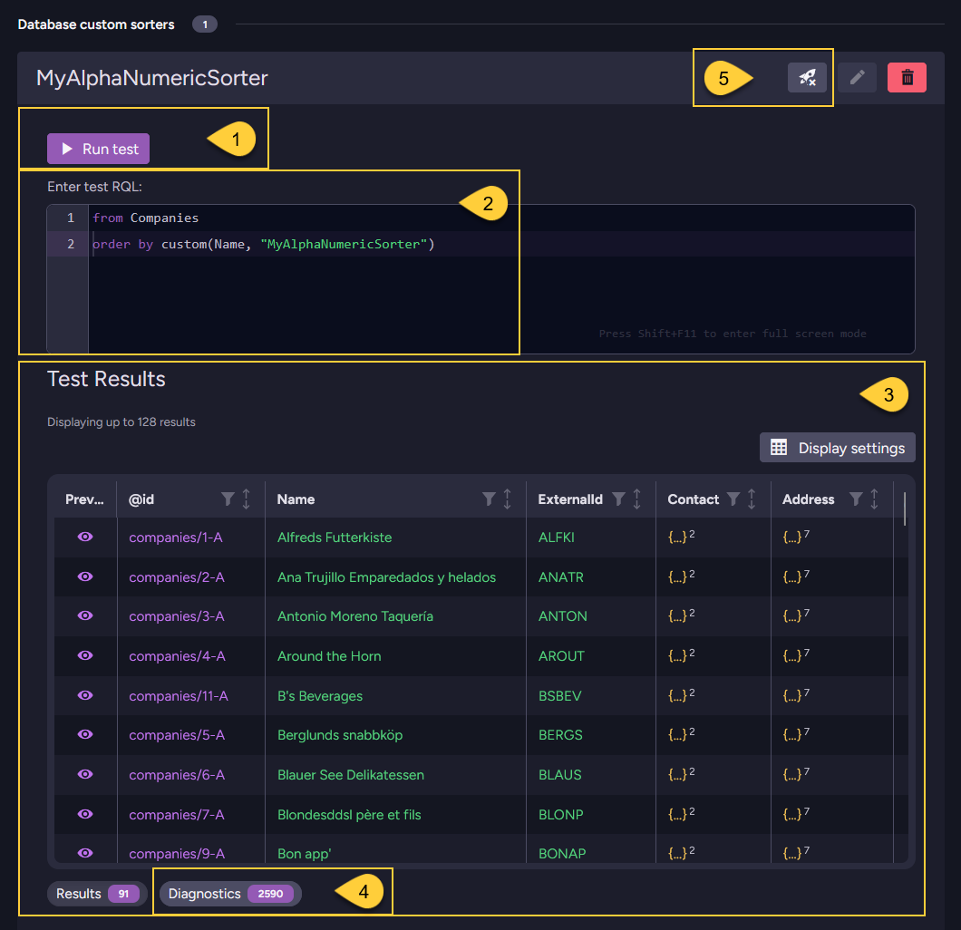 Test custom sorter
