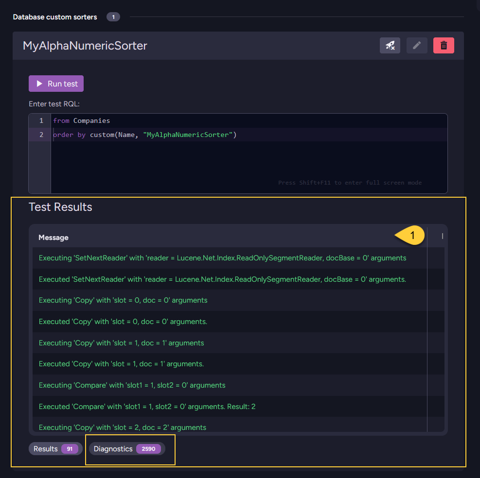 Test custom sorter - Diagnostics