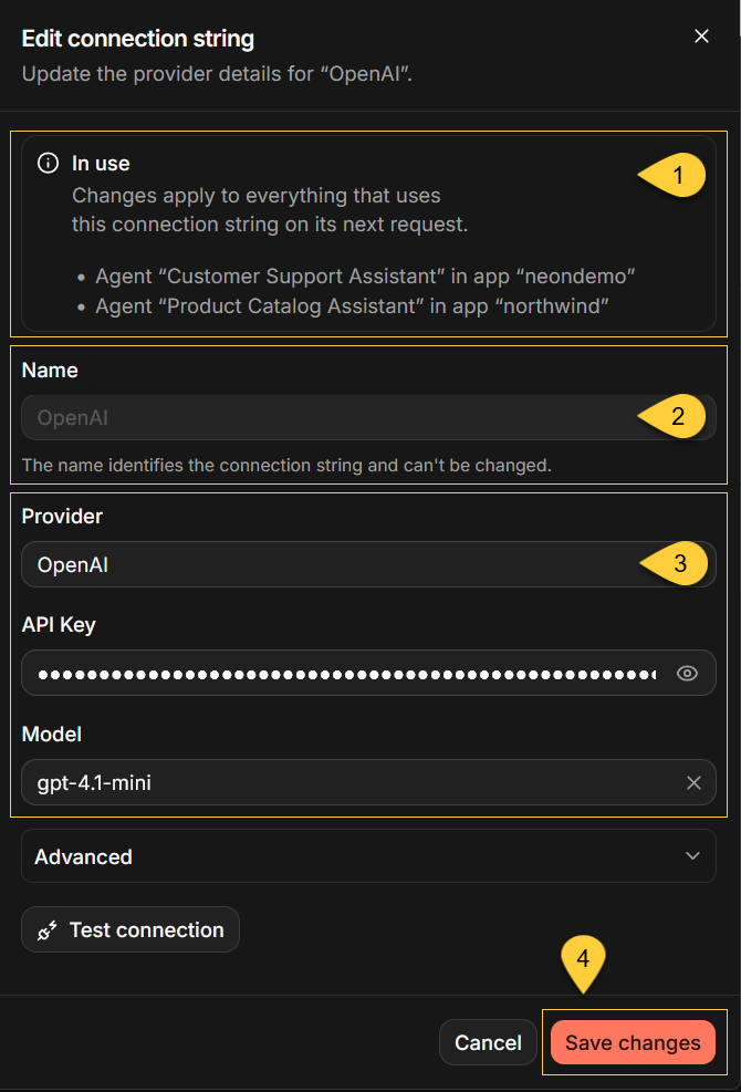 Edit connection string