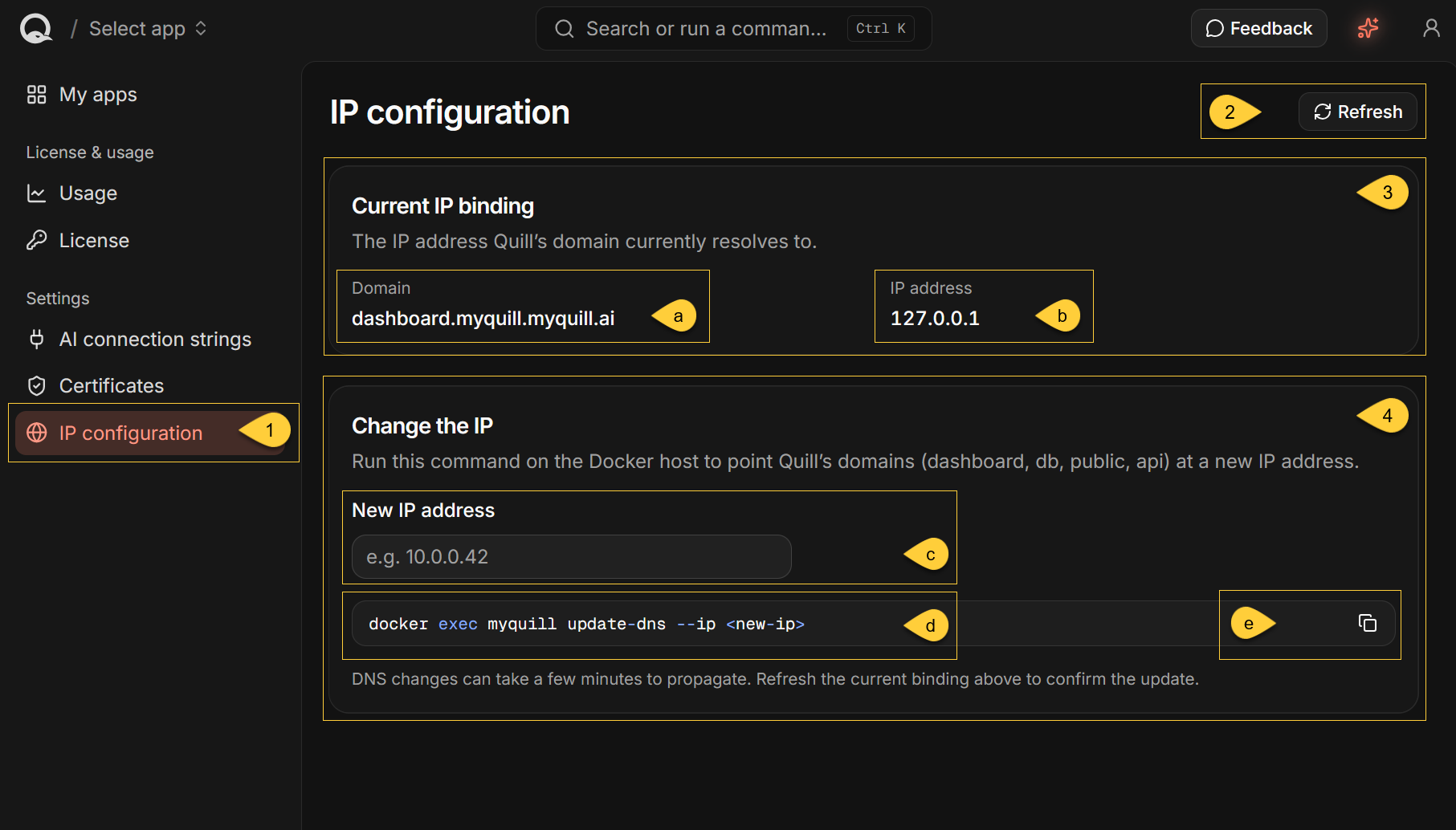 The IP configuration page