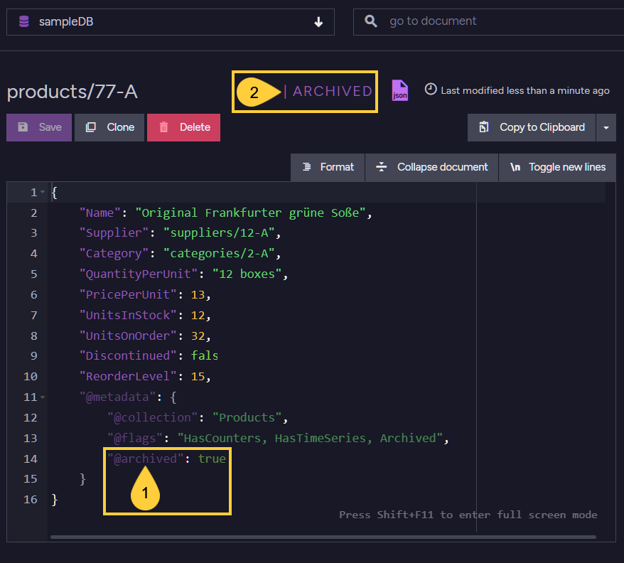 Figure 3. Document View: @archived Property