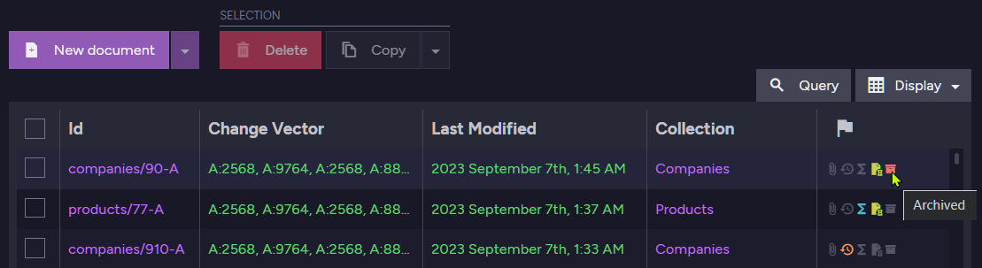 Figure 4. Documents List: Archived Icon