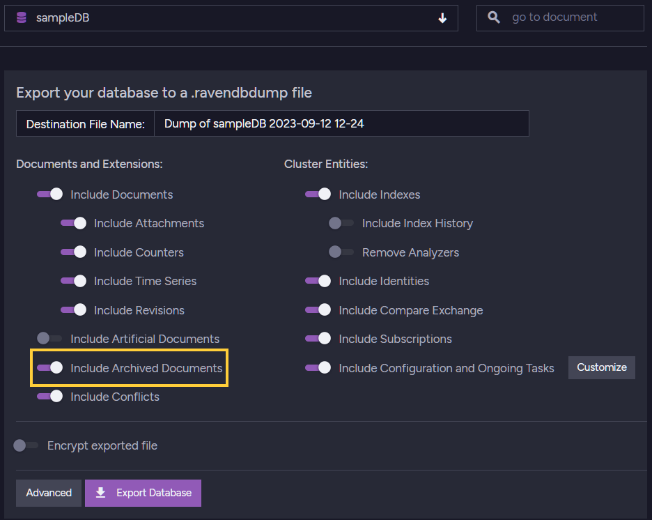 Figure 9. Data Export Option