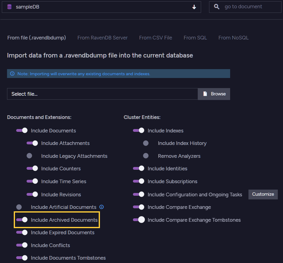 Figure 10. Data Import Option