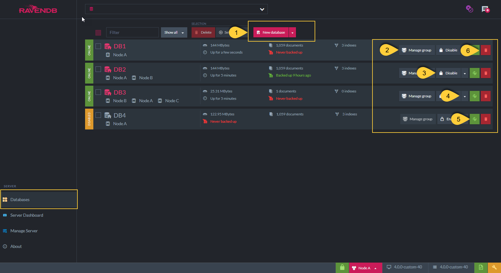 Figure 2. Database Actions