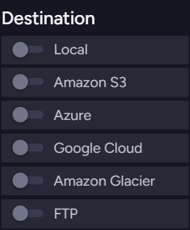 Available storage destinations