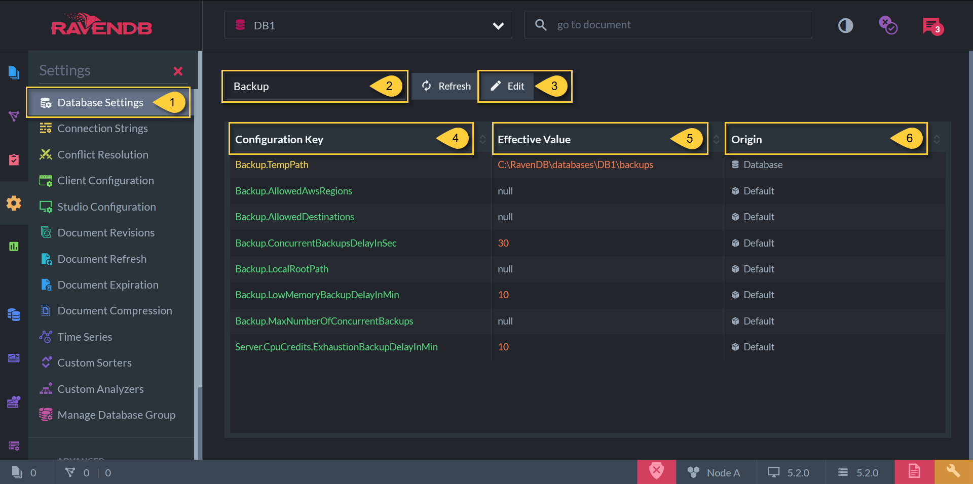Figure 1: Database Settings View