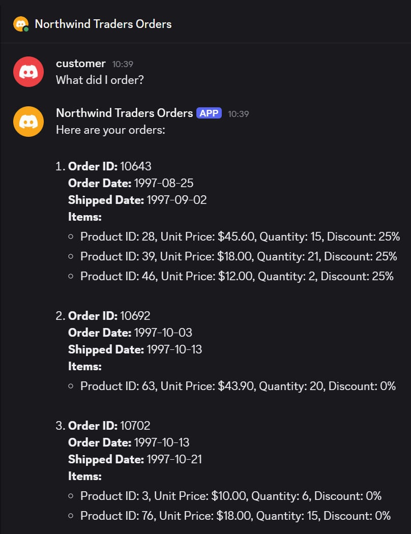 The orders of the bound customer