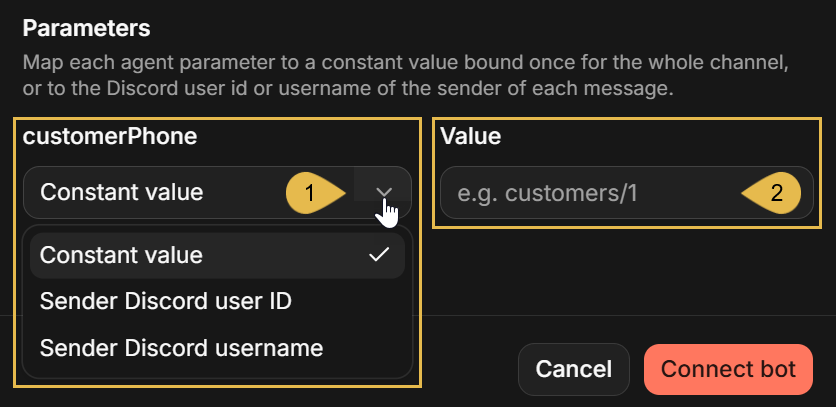 Choosing a source for a parameter