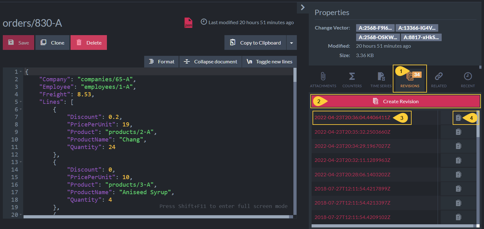 Revisions Tab