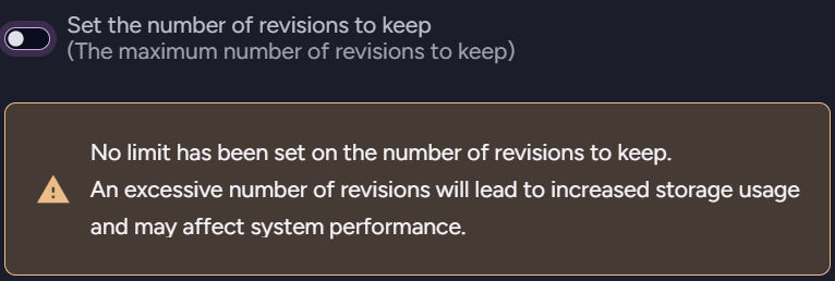 Revisions number warning
