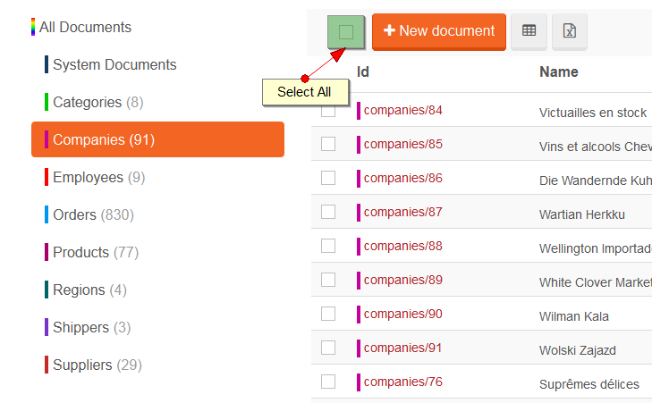 Figure 2. Studio. Documents View. Select all.