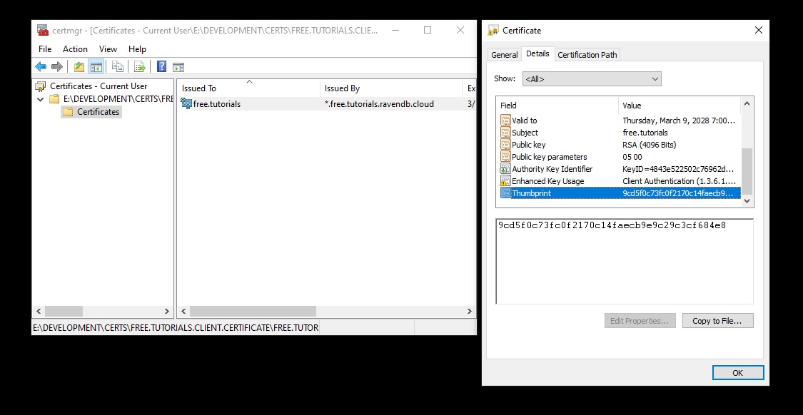Windows certificate thumbprint
