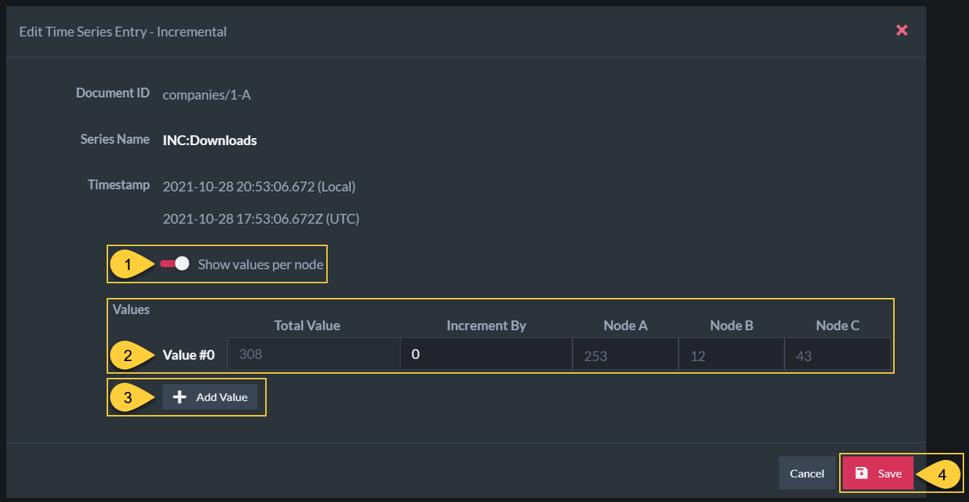 Incrementall Time Series Entry Node Values