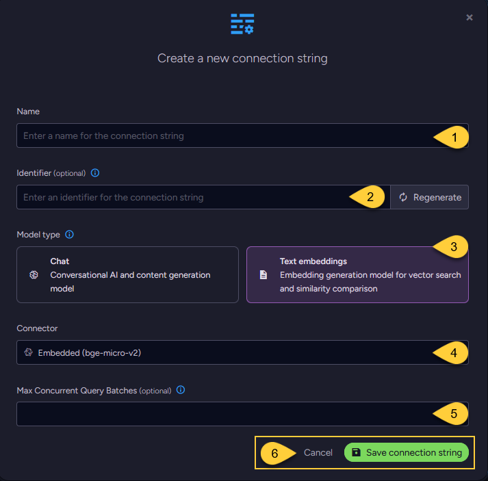 connection string to the embedded model