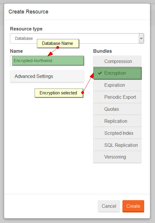 Figure 1. Studio. Encryption. Create database.