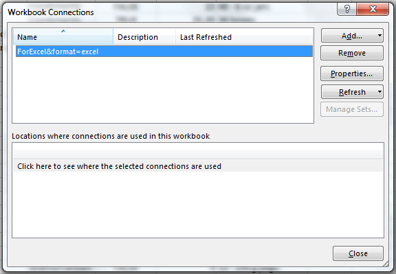 Excel connections dialog