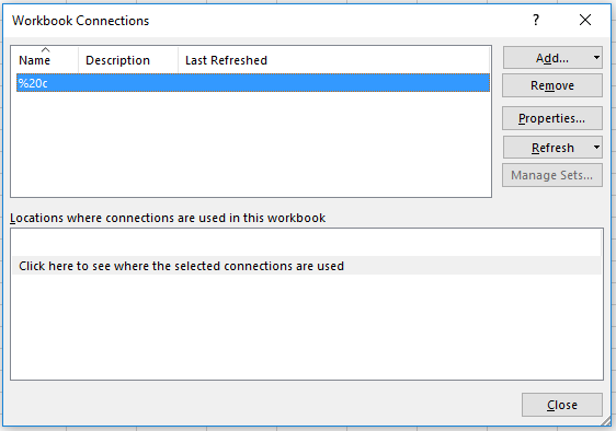 Excel connections dialog