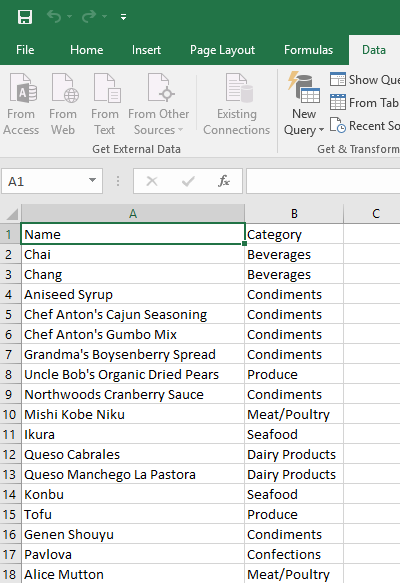 Excel results