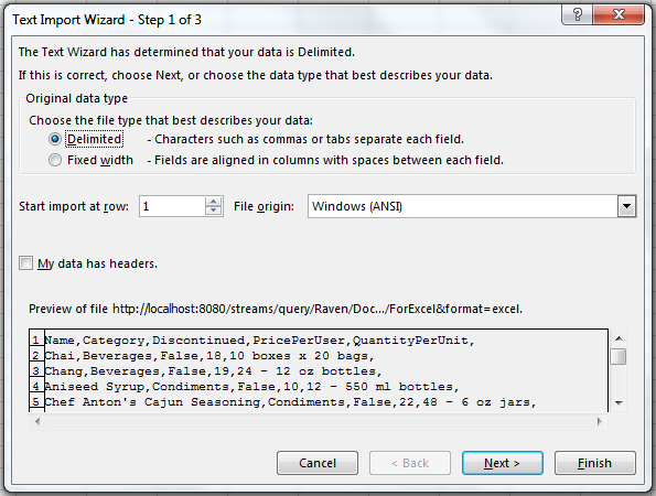 Import Wizard Step 1