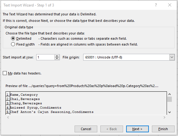 Import Wizard Step 1