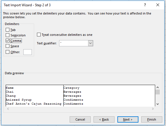 Import Wizard Step 2