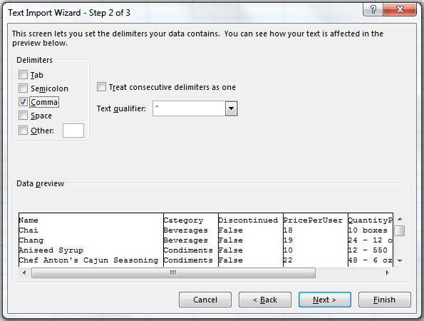 Import Wizard Step 2
