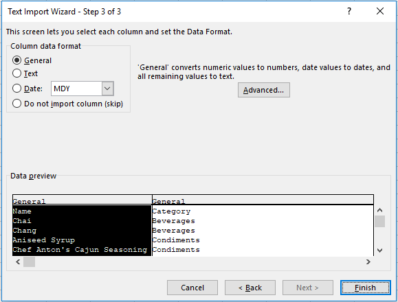 Import Wizard Step 3