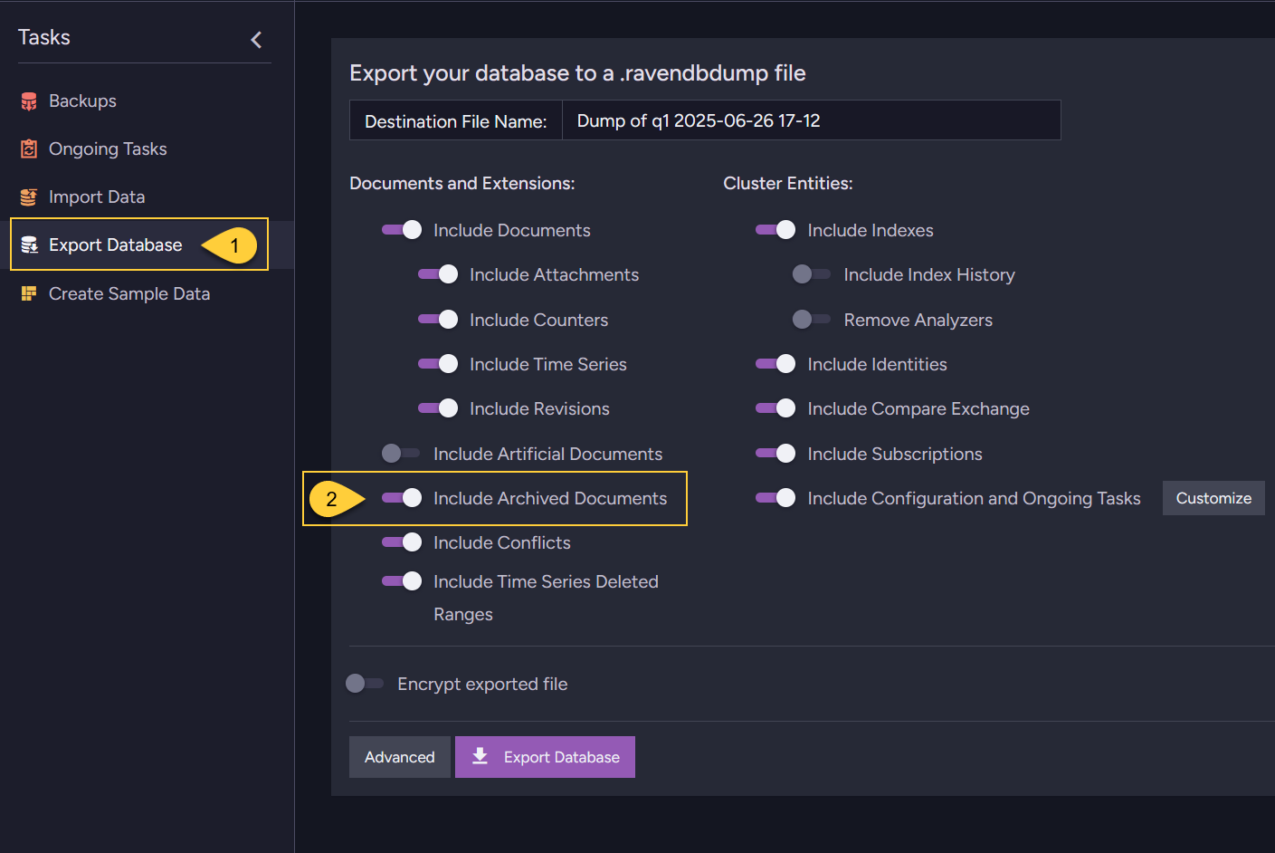 Export archived documents
