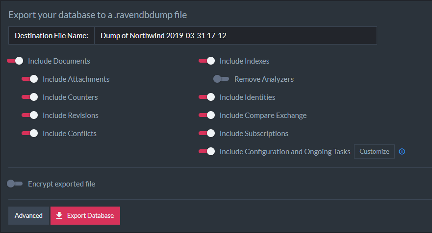 Figure 3. Export Options