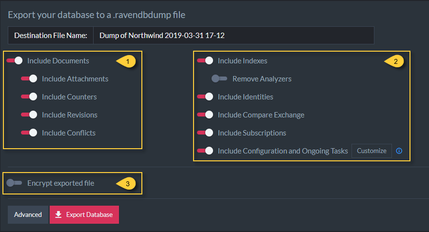 Figure 3. Export Options