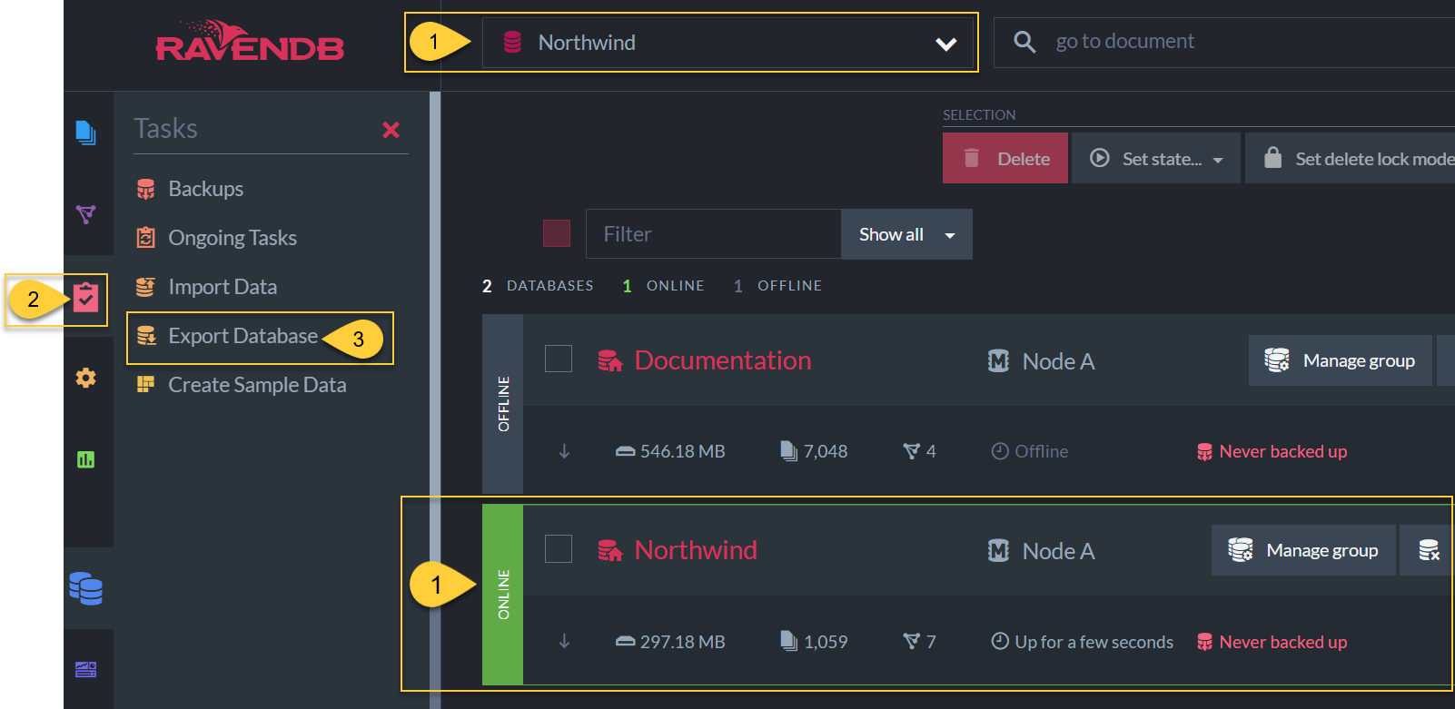 Figure 1. Choose and Export Database