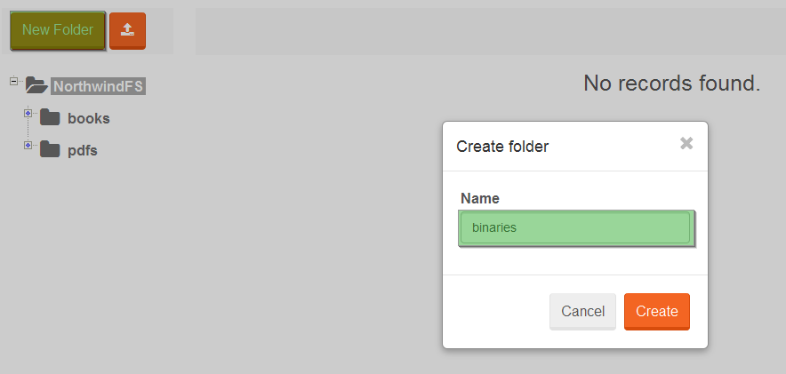 Figure 2. Studio. Files View. Create folder