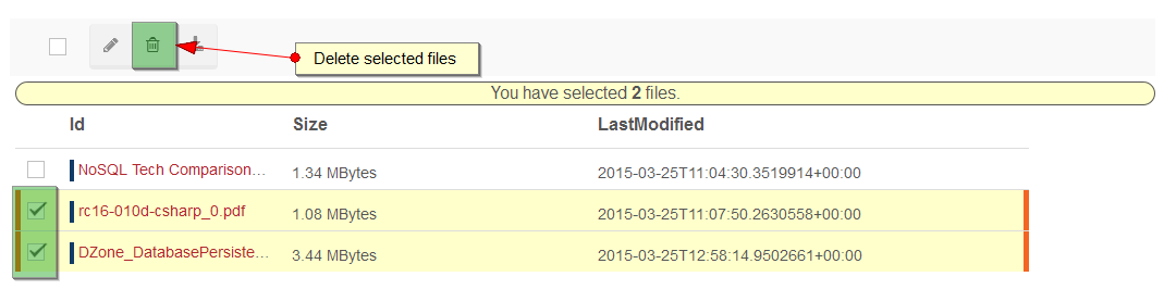 Figure 7. Studio. Files View. Delete a file