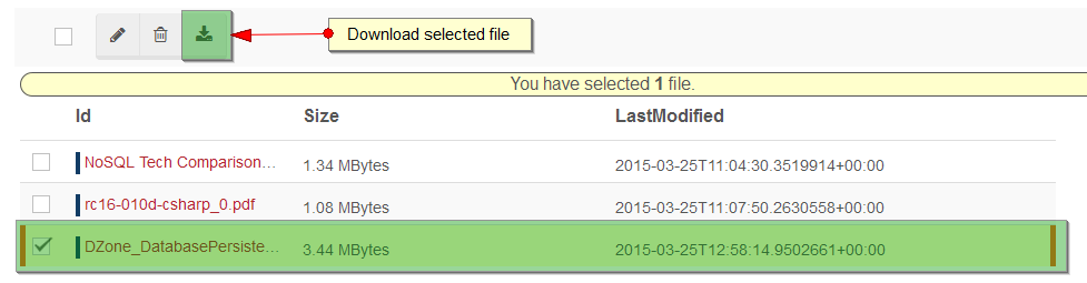 Figure 6. Studio. Files View. Download a file