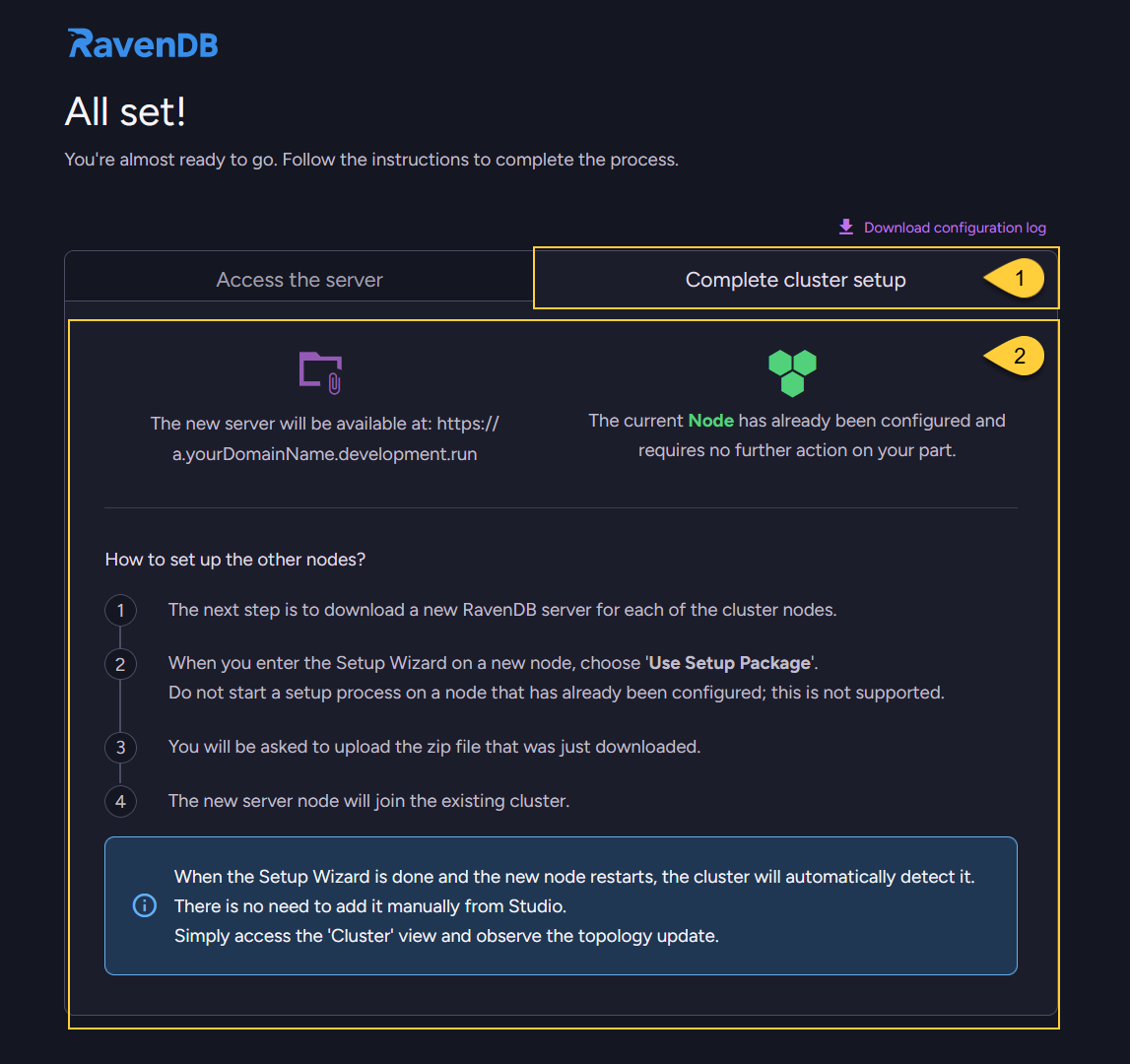All set - complete cluster setup