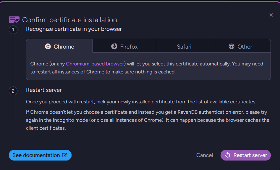 Handle certificate in browser