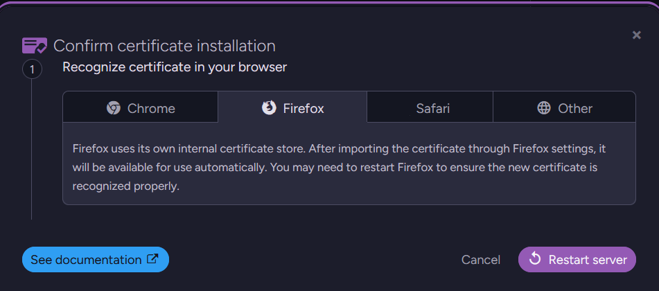 Handle certificate in browser
