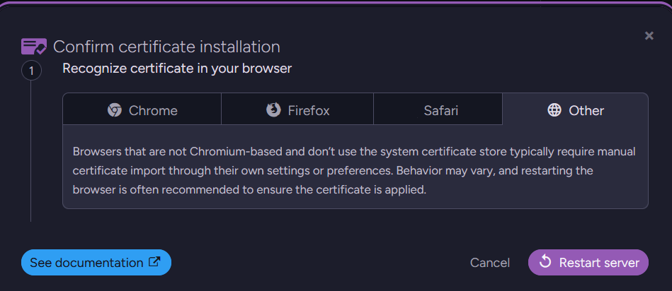 Handle certificate in browser