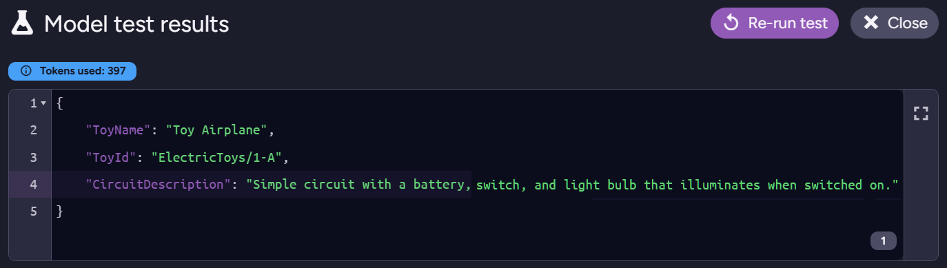 Test prompt and JSON schema