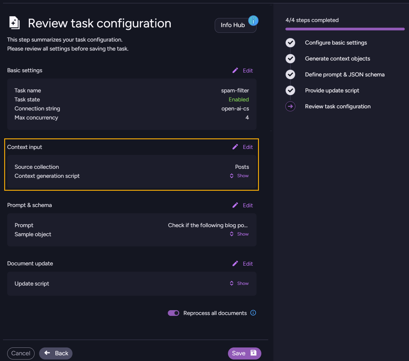 Review and edit task configuration