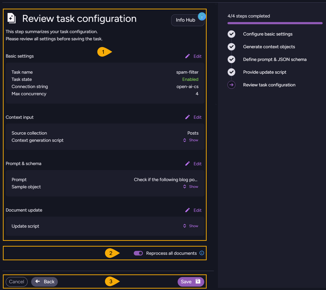 Review configuration and Save task