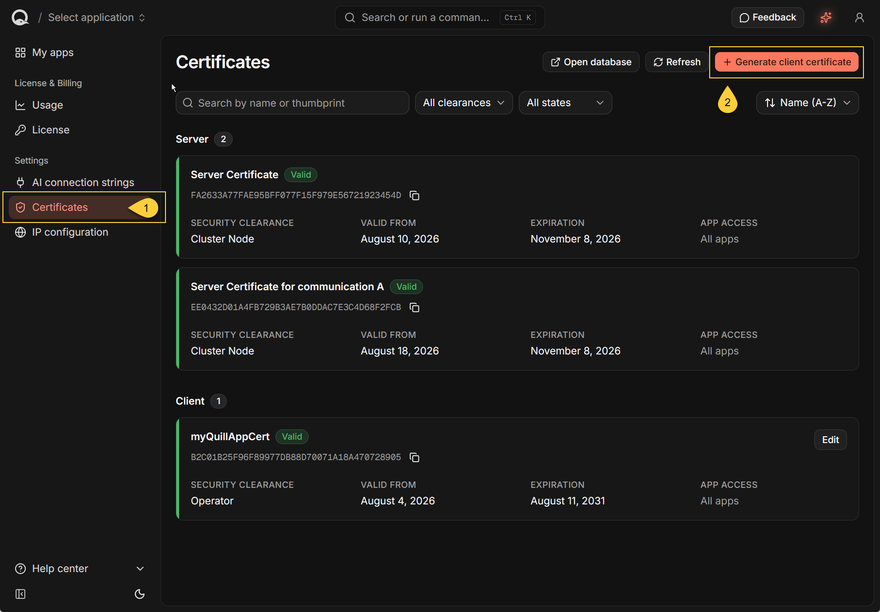 Generate client certificate 1