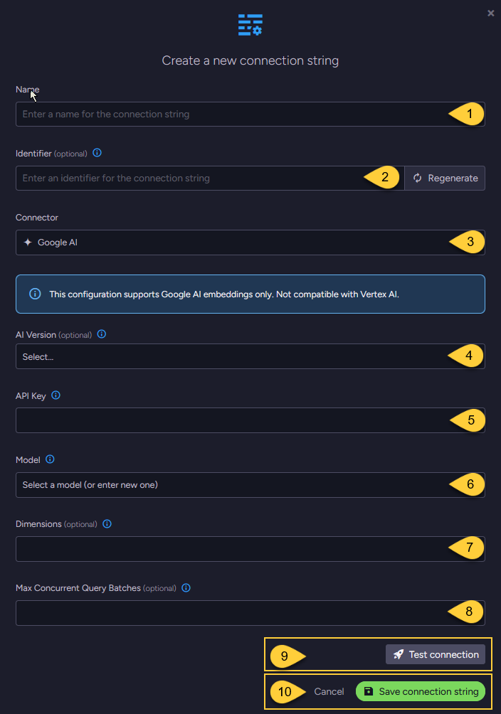 connection string to google ai
