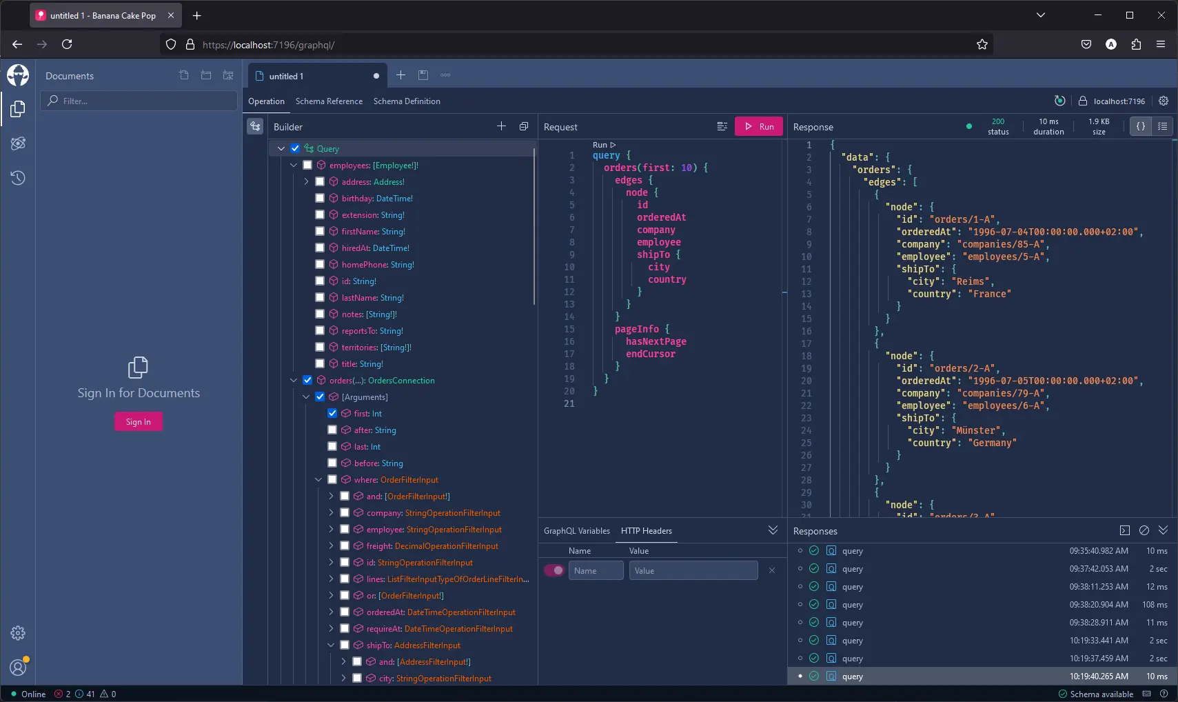 Executing a GraphQL query against RavenDB in Nitro