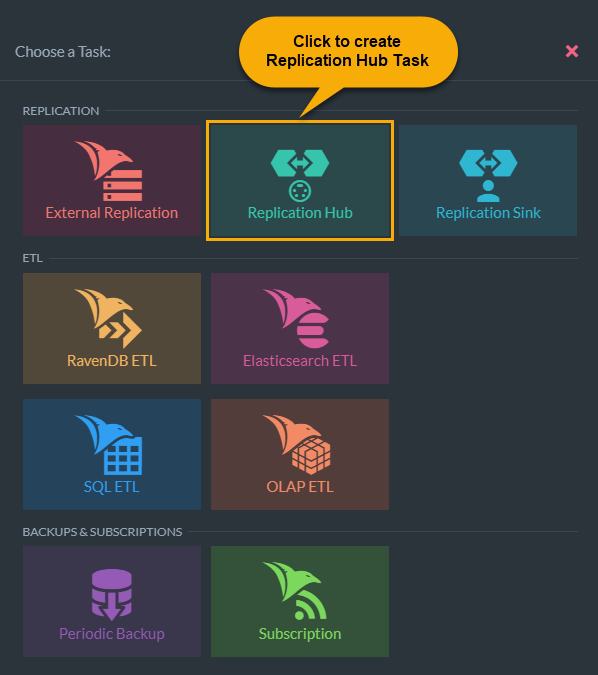 Figure 2. Create a Replication Hub Task