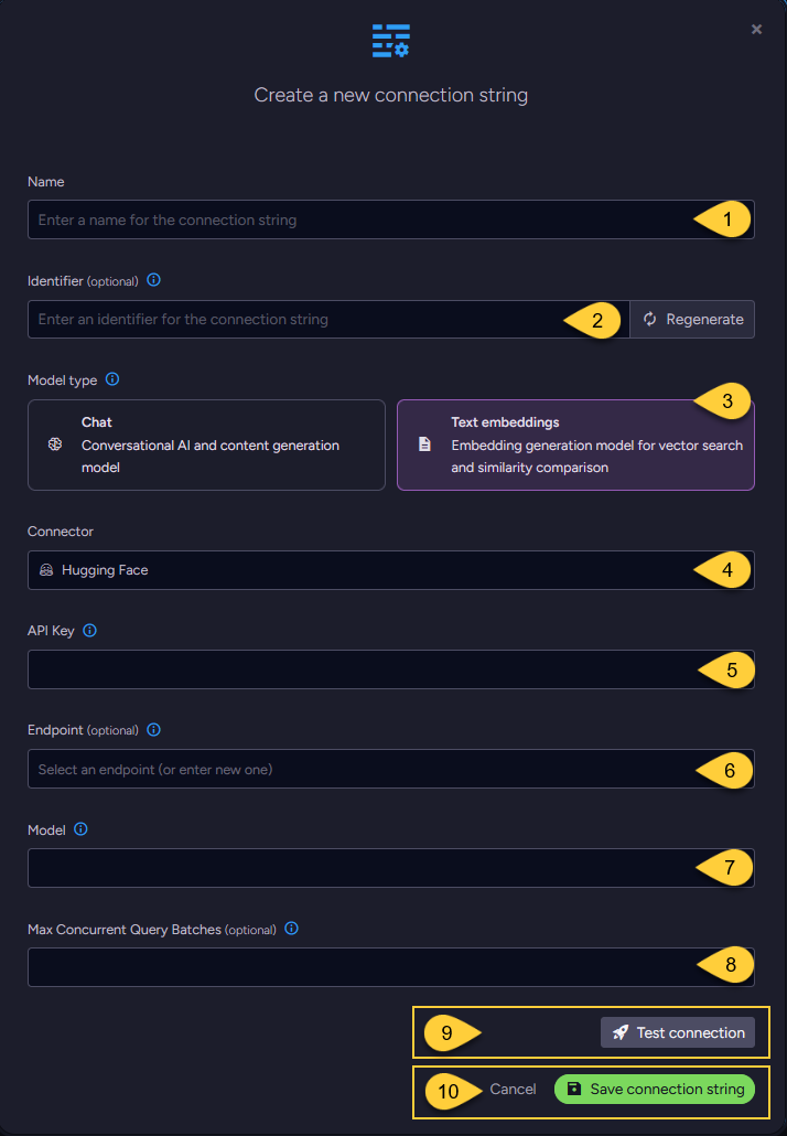 connection string to hugging face