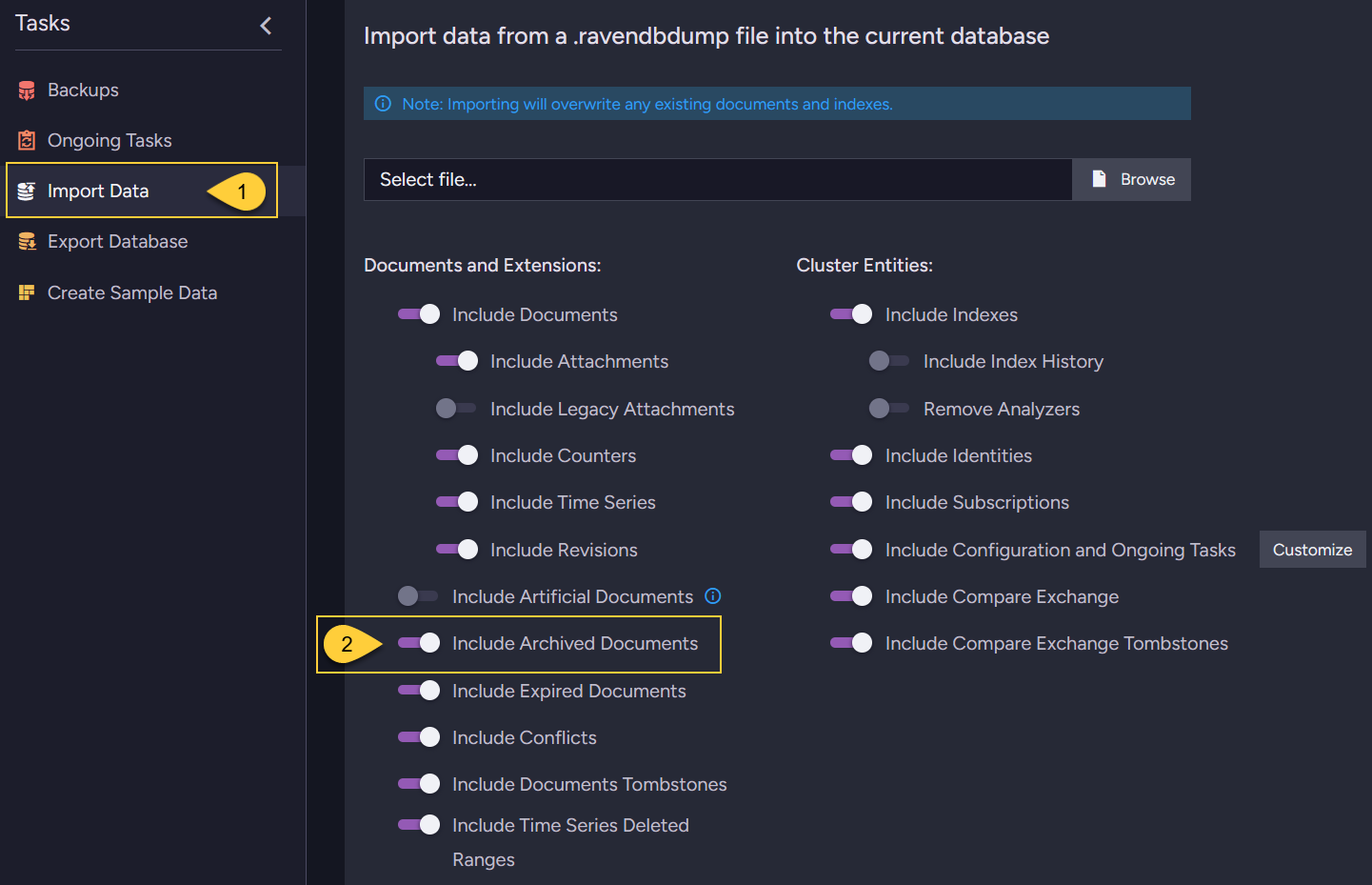 Import archived documents