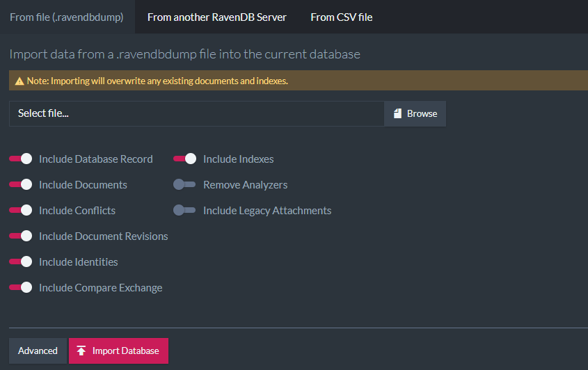 Figure 3. Import data from ravendump